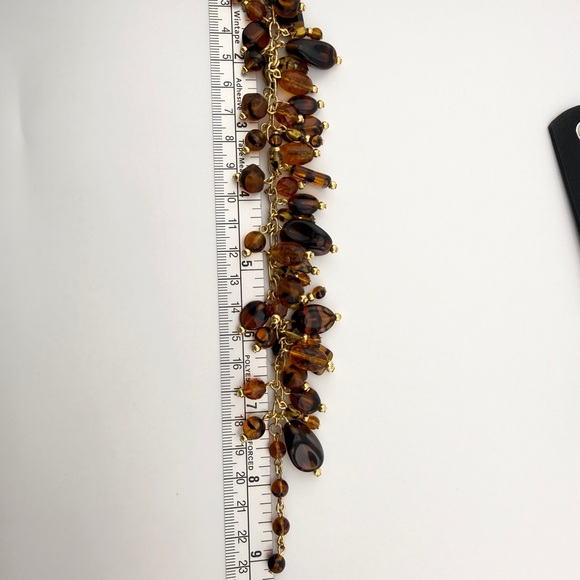 Vintage Joan Rivers Gold Toned Czech Glass Amber Beaded Dangle Charm Bracelet - Picture 8 of 8